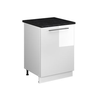 Vicco Mueble Bajo De Cocina Fame-line, Blanco Alto Brillo/blanco, 60 Cm 1 Puerta Con Encimera, Vicco