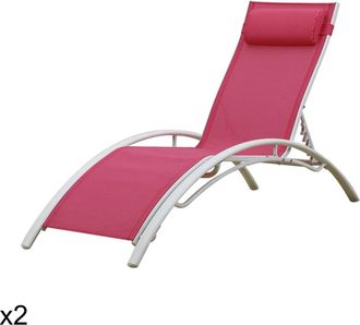 Happy Garden Lote de 2 tumbonas en textileno fuchsia y estructura blanca