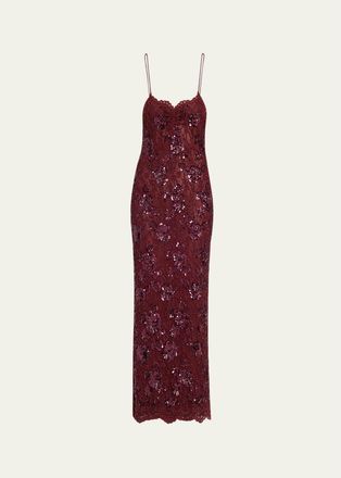 LoveShackFancy Ciona Embellished Floral Lace Maxi Dress