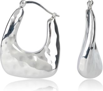 MAX + STONE 925 Sterling Silver Bold Hammer Finished Chunky Hoop Earrings
