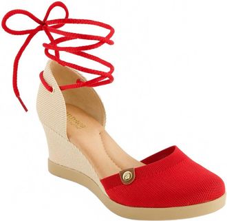 Andrea Womens Wedge Ankle And Calf Strap Espadrilles In Red