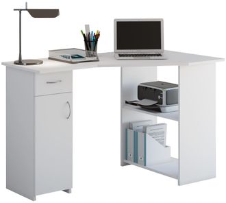 ebuy24 Mesa De Ordenador Vcm Escritorio Esquinero Con Caj&oacute;n Dimensiones Aprox. Al. 76 X An. 118 X T. 77 Cm Escritorio - Linzia (blanco)