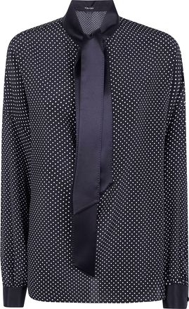 Tom Ford Printed Small Polka Dot Silk Crepe De Chine Lavalliere Tunic