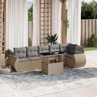 vidaXL Vidaxl - Set Sof&aacute;s De Jard&iacute;n 7 Piezas Y Cojines Rat&aacute;n Sint&eacute;tico Beige