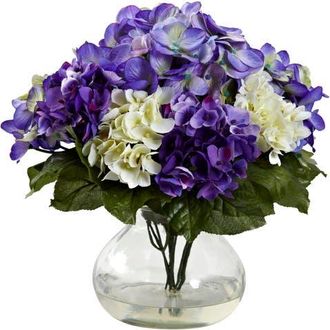 Nearly Natural Mixed Hydrangea with Vase in Blue/purple at Nordstrom