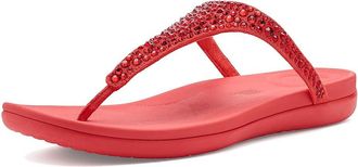 FitFlop Solay Mixed-Crystal Toe-Post Sandals Womens Wedge Shoes Cherry Tomato : 11 M (B), Synthetic