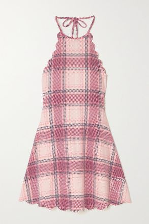 Marysia Swim Vestito Da Tennis In Tessuto Seersucker Smerlato A Quadri Con Scollo Allamericana Bianca - Rosa