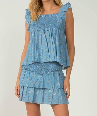 Elan Layered Tiered Mini Skirt In Blue Paisley