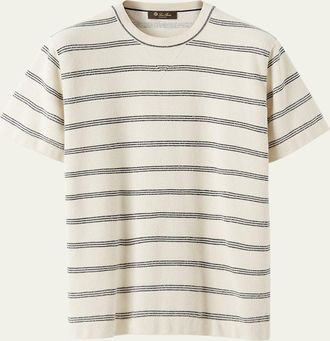 Loro Piana Mens Caravella Stripe Cotton Crewneck T-Shirt