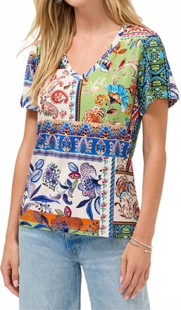 Johnny Was Janie Favorite V-Neck Flutter Sleeve Tee In Armeria Scarf