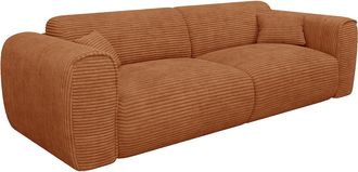 Vente-Unique Sof&aacute; cama de 4 plazas expr&eacute;s de pana terracota - Colch&oacute;n 13 cm viscoel&aacute;stico POGNIA
