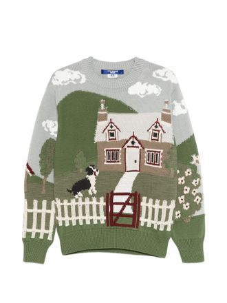Junya Watanabe Mens Printed Cotton Crewneck Sweater