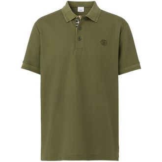 Burberry Mens Branded Circle Logo Olive Polo Shirt - Green Cotton - Size Large