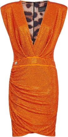 Philipp Plein Cocktailjurk - Dames - Feestkleedjes - Oranje - S - Polyester - Kleedjes