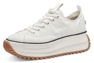 Tamaris Plateausneaker TAMARIS Milena, Damen, Gr. 40, weiss (wei&szlig;), Synthetik, Textil, Schuhe Plateausneaker, Freizeitschuh, Halbschuh, Schn&uuml;rschuh in veganer