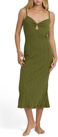 Billabong Sweet Moves Texture Cotton Blend Midi Slipdress in Dark Olive at Nordstrom Rack, Size X-Small