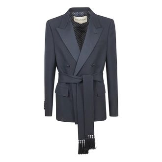 Valentino Garavani Virgin Wool Blazer with Belt - male - Valentino Garavani - Blazers - Black - L - Jackets