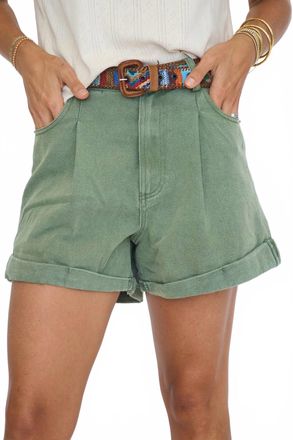 Entro Cuffed Colored Denim Shorts In Olive