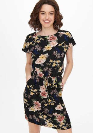 Only Minikleid ONLY ONLMARIANA MYRINA LIFE DRESS PTM, Damen, Gr. 34 (XS), N-Gr, schwarz (schwarz aop:lena flower), Web, Obermaterial: 97% Polyester, 3% Ela