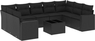 vidaXL Vidaxl - Set De Sof&aacute;s De Jard&iacute;n 10 Pzas Cojines Rat&aacute;n Sint&eacute;tico Negro