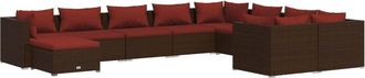 vidaXL Set Muebles De Jard&iacute;n 10 Pzas Y Cojines Rat&aacute;n Sint&eacute;tico Marr&oacute;n Vidaxl