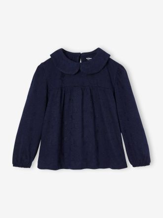 Vertbaudet M&auml;dchen Blusenshirt mit Lochstickereien marine