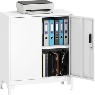 OEM Armario Archivador Met&aacute;lico Con 2 Puertas Cerradura Estante F&aacute;cil Montaje Para Oficina Estudio Garaje 80x35x91 Cm Blanco