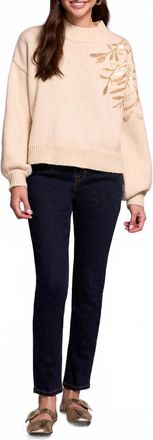 Tribal Mock Neck With Sequins Sweater In Latte