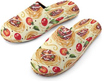 Generic Pasta Spaghetti Noodles Italian Food Mens Cozy Memory Foam Slippers Warm Cotton House Shoes Comfy Slipper for Indoor Outdoor