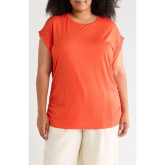 T Tahari Cuff Short Sleeve Ruched T-Shirt in Bright Poppy at Nordstrom Rack, Size 1 X