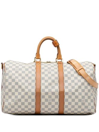 Louis Vuitton 2009 Damier Azur Keepall Bandouliere Reisetasche 45cm - Wei&szlig;