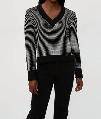 Michael Stars Linda V-Neck Pullover In Black/ivory
