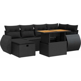 vidaXL Set Sof&aacute;s Jard&iacute;n Y Cojines 8 Pzas Rat&aacute;n Sint&eacute;tico Acacia Negro