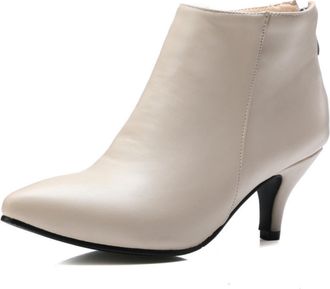 Generic Womens Pointed Toe Ankle Boots with Kitten Heel, Minimalist Versatile Short Style for Party & Evening,Beige,5.5 UK