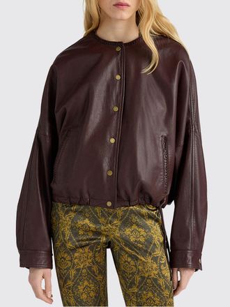 Momoni Bomber in pelle relaxed fit con scollo a girocollo e spalle scese