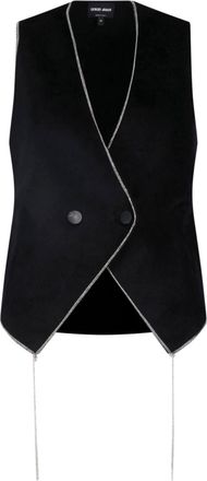 Giorgio Armani Black Viscose Gilet with Rhinestone Detailing