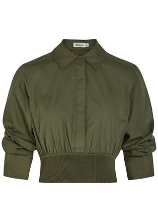 SIMKHAI Stiles Cotton-poplin Cropped Shirt - Khaki - XL (UK16 / XL)