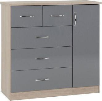 Seconique Seconique - Nevada 5 Drawer Low Wardrobe - L46 x W117 x H115 cm - Grey Gloss/Light Oak Effect Veneer