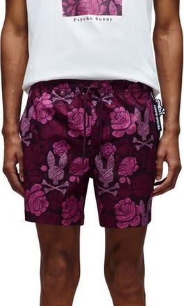 Psycho Bunny Rowen Print Swim Trunks in Boysenberry at Nordstrom Rack, Size Xxx-Large