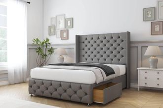 Comfort Beds Emily Dumfries Divan Base 2 Drawers - 54 Wingback-Footboard in Light Grey | Size: King