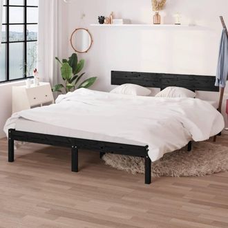 vidaXL Vidaxl - Estructura De Cama Sin Colch&oacute;n Madera Maciza Negro 160x200 Cm