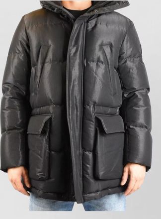 Belstaff long hooded coat high collar pockets