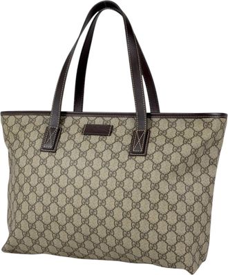 Gucci Beige Brown Coated Canvas Leather Tote Bag (Pre-Owned)