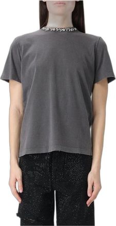 Golden Goose T-shirt in cotone con scollo impreziosito - - Tops - Donna - Grigio - S