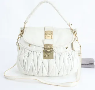 Miu Miu Matelasse White Leather Handbag Shoulder Bag Tote Bag (Pre-Owned)