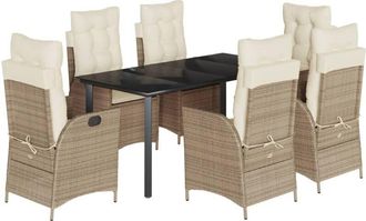 vidaXL Set Comedor De Jard&iacute;n 7 Pzas Con Cojines Rat&aacute;n Sint&eacute;tico Beige Vidaxl