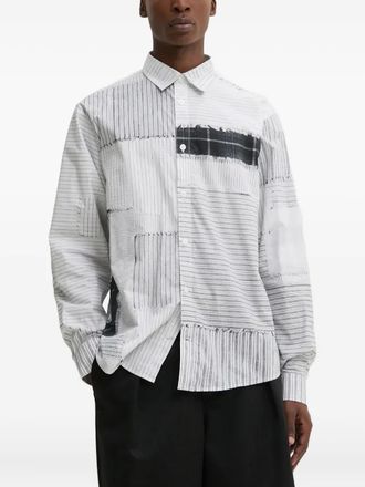 Desigual Overhemd met patchwork en krijtstreep - Grijs