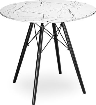 OEM Mesa Redonda Paris Black Dtw De 80 Cm De M&aacute;rmol Blanco
