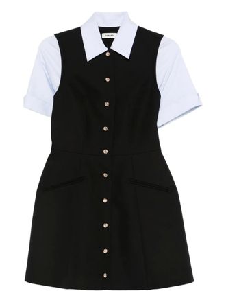 Sandro button short day dress - women - Polyester/Lycra/Polyester/Cotton/Cotton/Lycra - 40 - Black