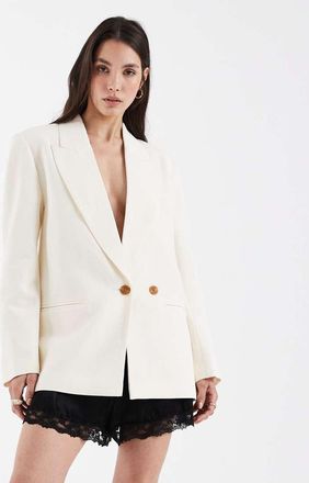 Asos Blazer multiposizione sartoriale in misto lino crema-Bianco